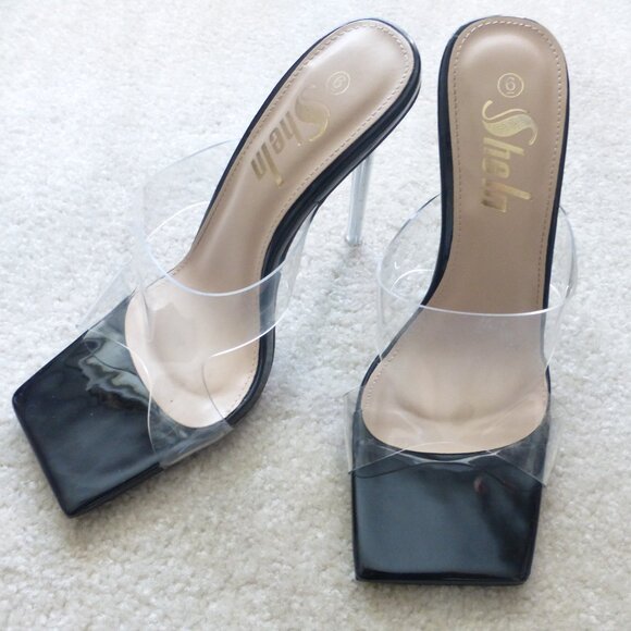 SHEIN black square toe stiletto slip-on heels with clear strap - Picture 9 of 9